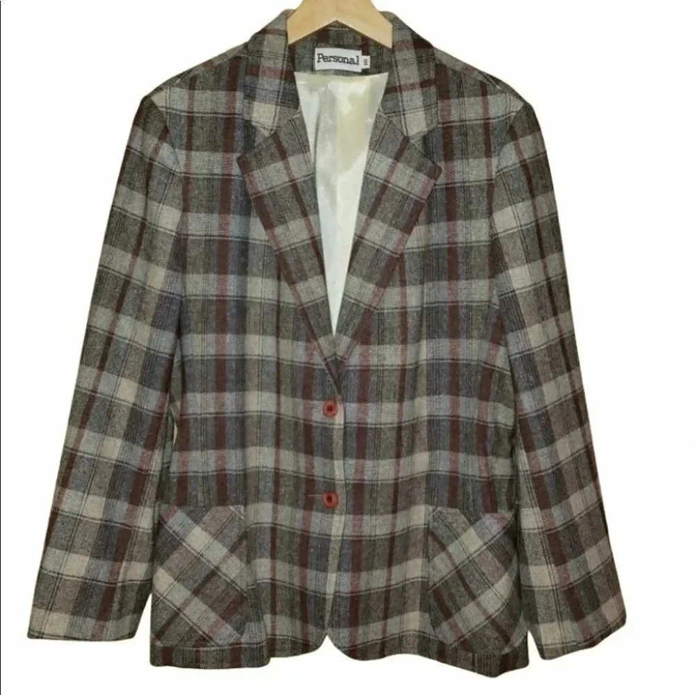 Vintage Personal‎ 16 brown plaid Blazer\ jacket